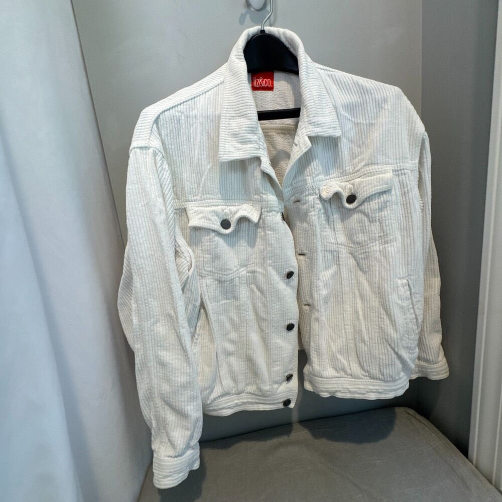 Vintage Liz & Co White Corduroy Cropped SZ L Jacket Size Large Y2K Style